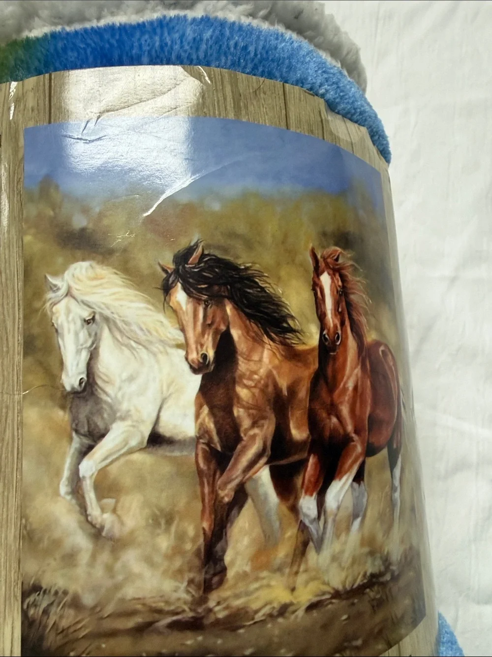 Horse Print Plush Throw Blanket - Blue, Green, White